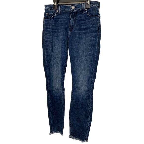 7 For All Mankind Raw Hem Damaged Destroyed Denim Ankle Jeans Size 28 Blue NWT - Picture 1 of 8